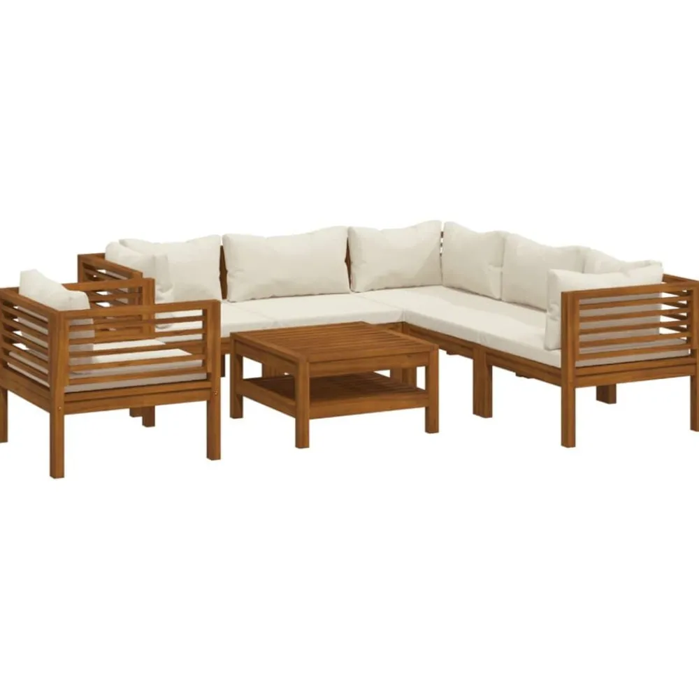 Tuinmeubelen*vidaXL 7-delige Loungeset met crèmekleurige kussens massief acaciahout Crème