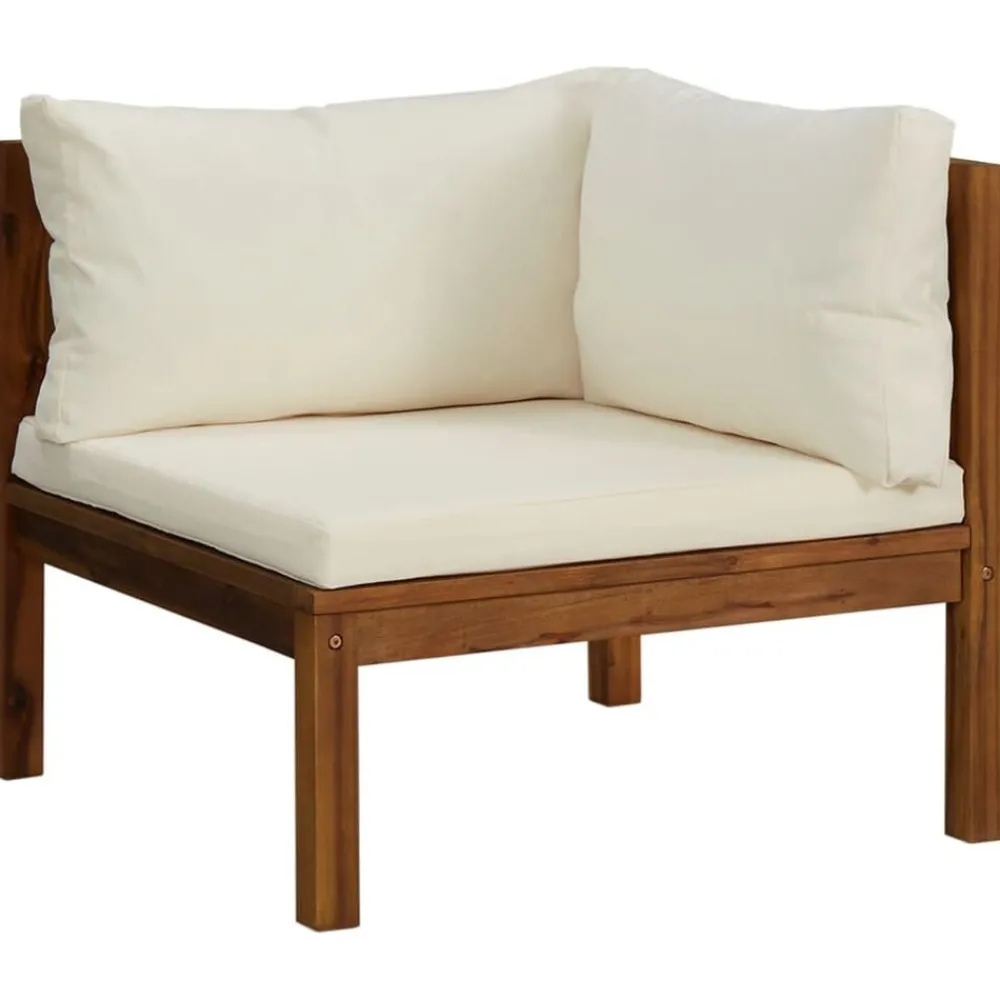 Tuinmeubelen*vidaXL 7-delige Loungeset met crèmekleurige kussens massief acaciahout Crème