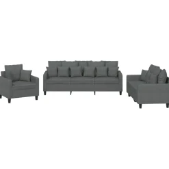 Banken*vidaXL 3-delige Loungeset met kussens stof Donkergrijs