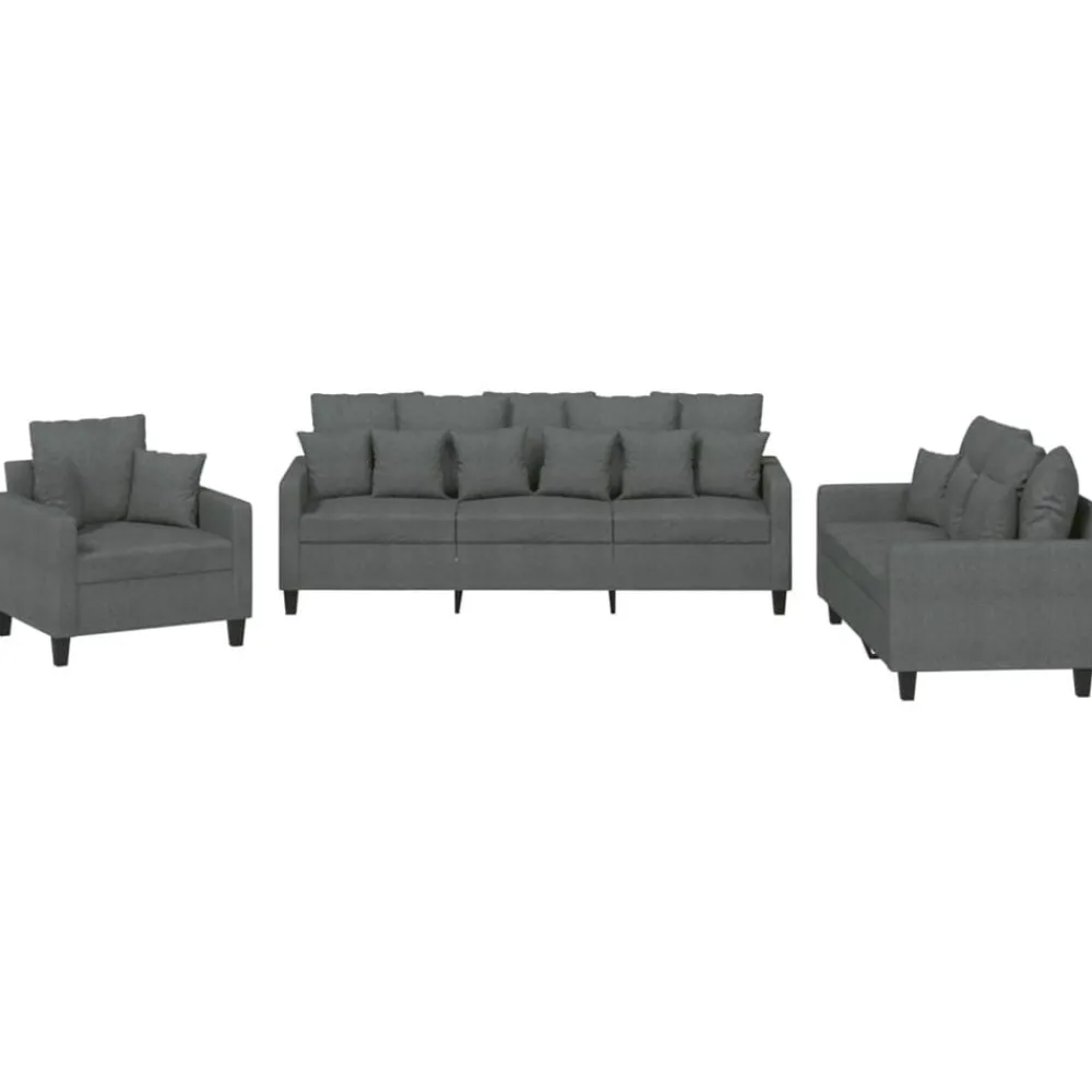 Banken*vidaXL 3-delige Loungeset met kussens stof Donkergrijs