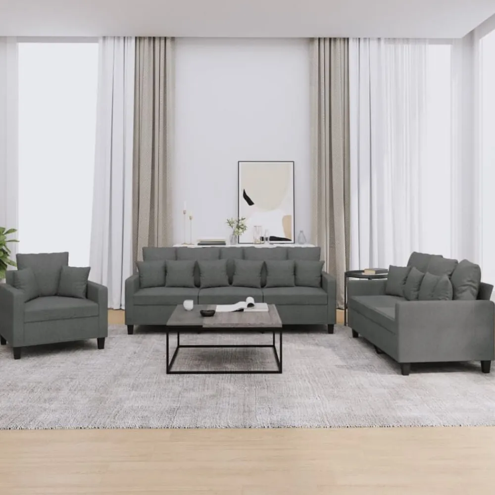 Banken*vidaXL 3-delige Loungeset met kussens stof Donkergrijs