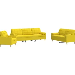 Banken*vidaXL 3-delige Loungeset met sierkussens stof Lichtgeel
