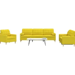 Banken*vidaXL 3-delige Loungeset met sierkussens stof Lichtgeel