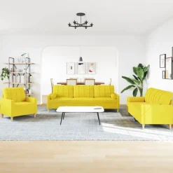 Banken*vidaXL 3-delige Loungeset met sierkussens stof Lichtgeel