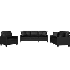 Banken*vidaXL 3-delige Loungeset met kussens kunstleer Zwart
