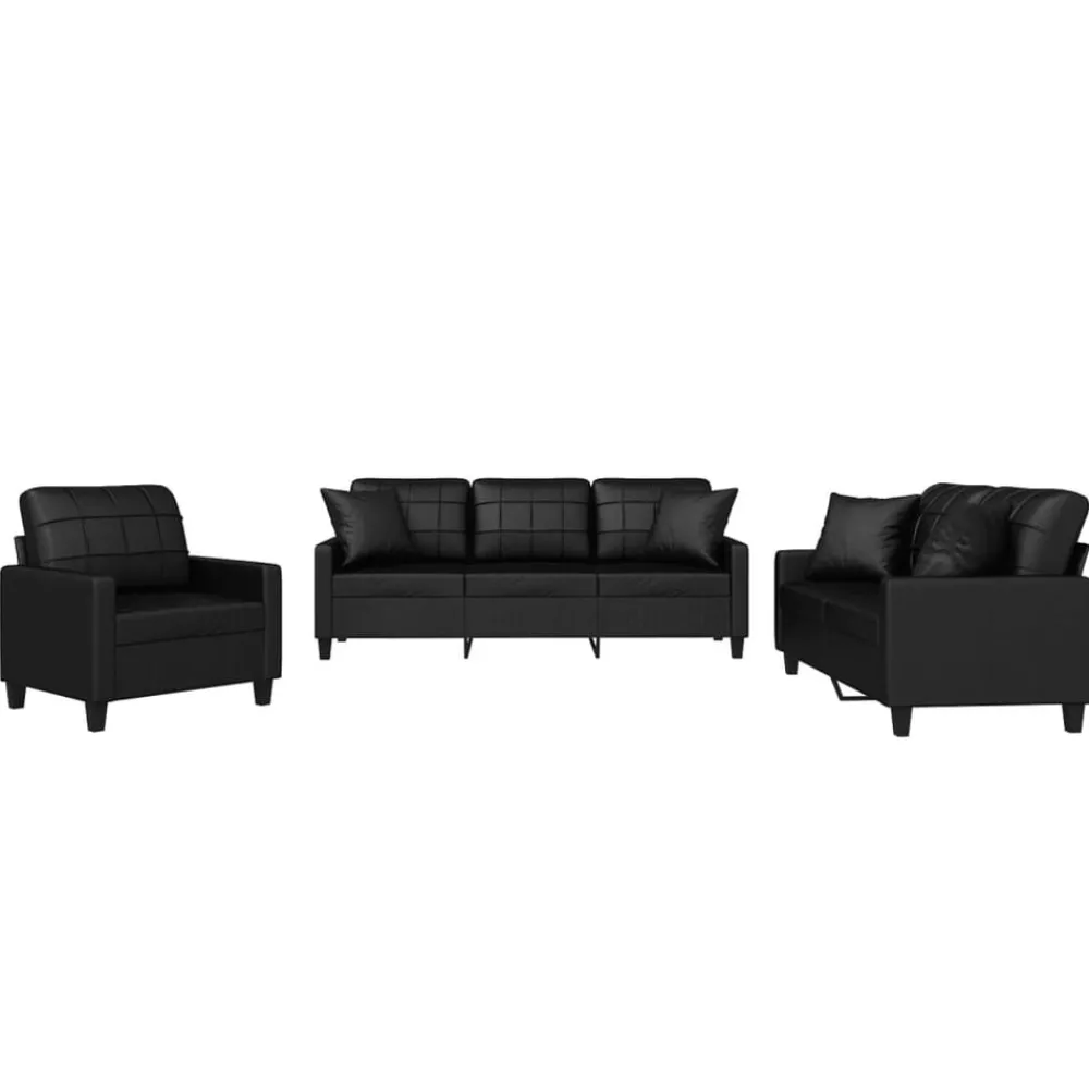 Banken*vidaXL 3-delige Loungeset met kussens kunstleer Zwart