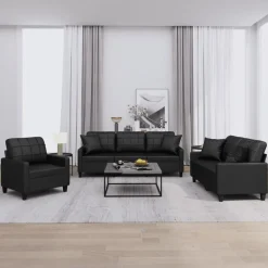 Banken*vidaXL 3-delige Loungeset met kussens kunstleer Zwart