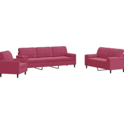 Banken*vidaXL 3-delige Loungeset met kussens en bolsters fluweel Wijnrood