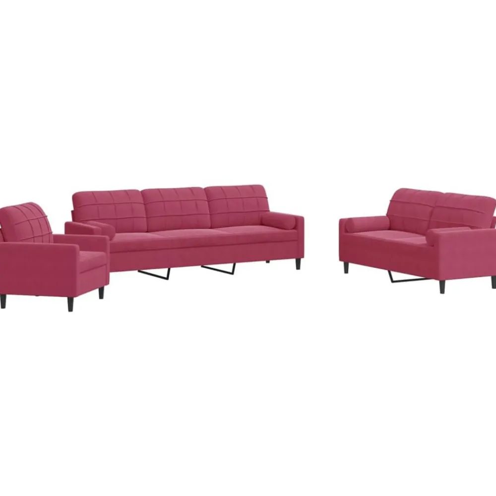 Banken*vidaXL 3-delige Loungeset met kussens en bolsters fluweel Wijnrood