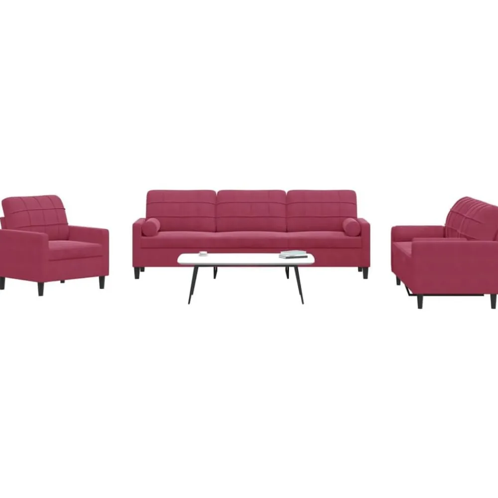 Banken*vidaXL 3-delige Loungeset met kussens en bolsters fluweel Wijnrood