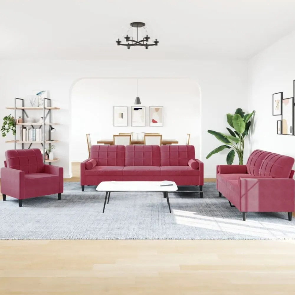 Banken*vidaXL 3-delige Loungeset met kussens en bolsters fluweel Wijnrood