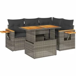 Tuinmeubelen*vidaXL 5-delige Loungeset met kussens poly rattan acacia Grijs