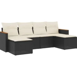6-delige Loungeset met kussens poly rattan zwart>vidaXL Hot