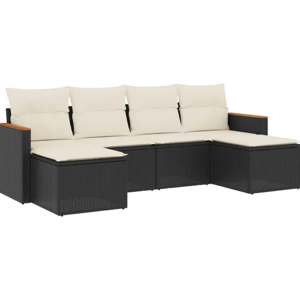 6-delige Loungeset met kussens poly rattan zwart>vidaXL Hot