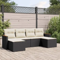 6-delige Loungeset met kussens poly rattan zwart>vidaXL Hot
