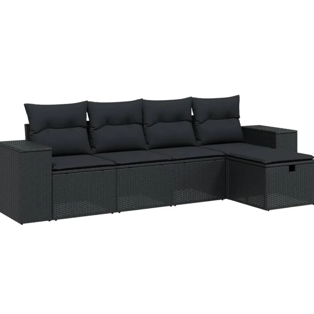 5-delige Loungeset met kussens poly rattan>vidaXL