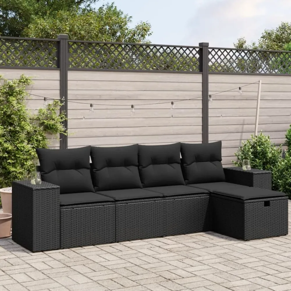 5-delige Loungeset met kussens poly rattan>vidaXL