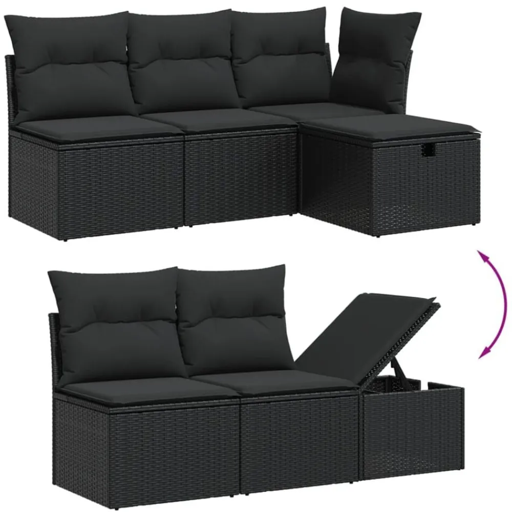 5-delige Loungeset met kussens poly rattan>vidaXL