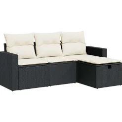 4-delige Loungeset met kussens poly rattan zwart>vidaXL Outlet