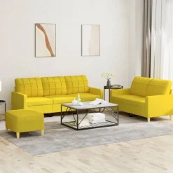 Banken*vidaXL 3-delige Loungeset met kussens stof Lichtgeel