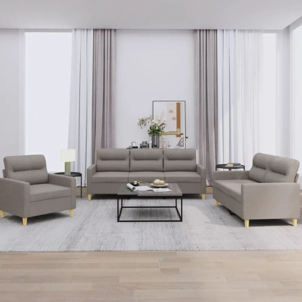 Banken*vidaXL 3-delige Loungeset met kussens stof Taupe