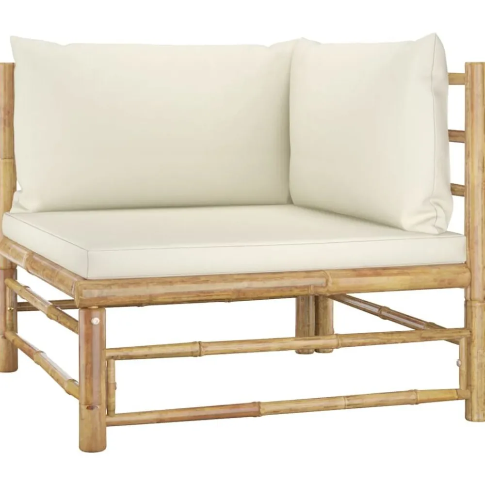 Tuinmeubelen*vidaXL 5-delige Loungeset met crèmewitte kussens bamboe Crème