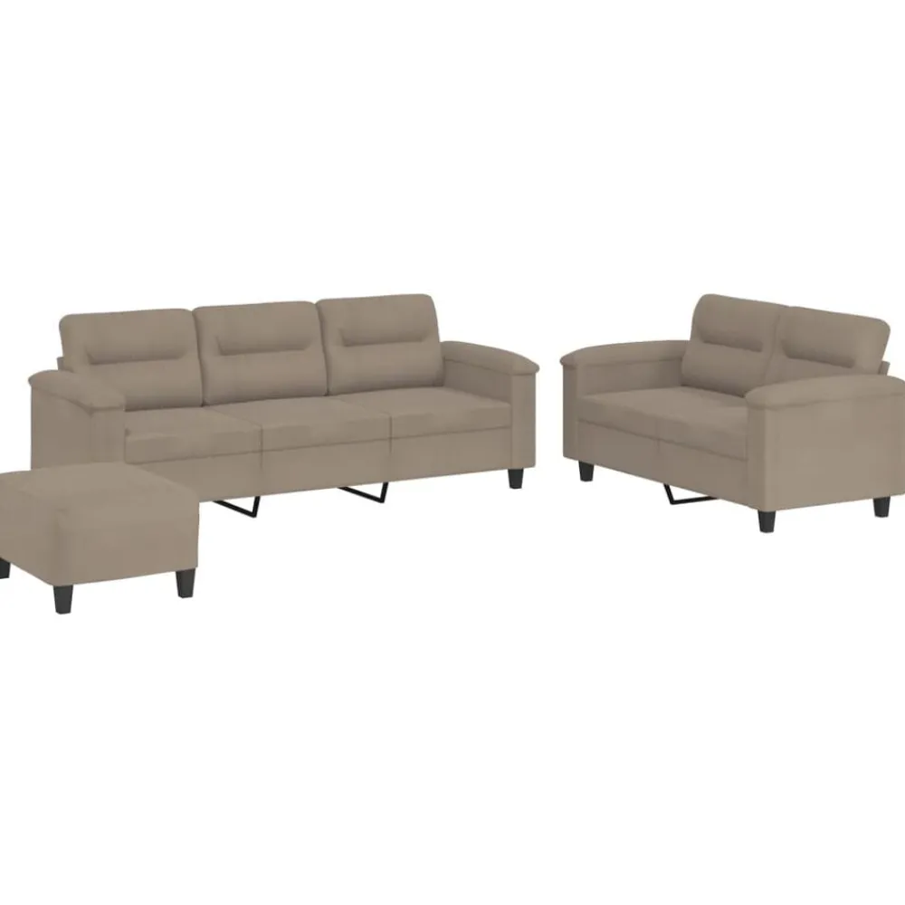 Banken*vidaXL 3-delige Loungeset met kussens microvezelstof Taupe