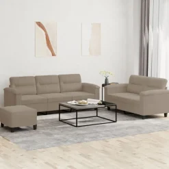 Banken*vidaXL 3-delige Loungeset met kussens microvezelstof Taupe