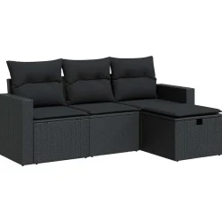 Tuinmeubelen*vidaXL 4-delige Loungeset met kussens poly rattan Zwart