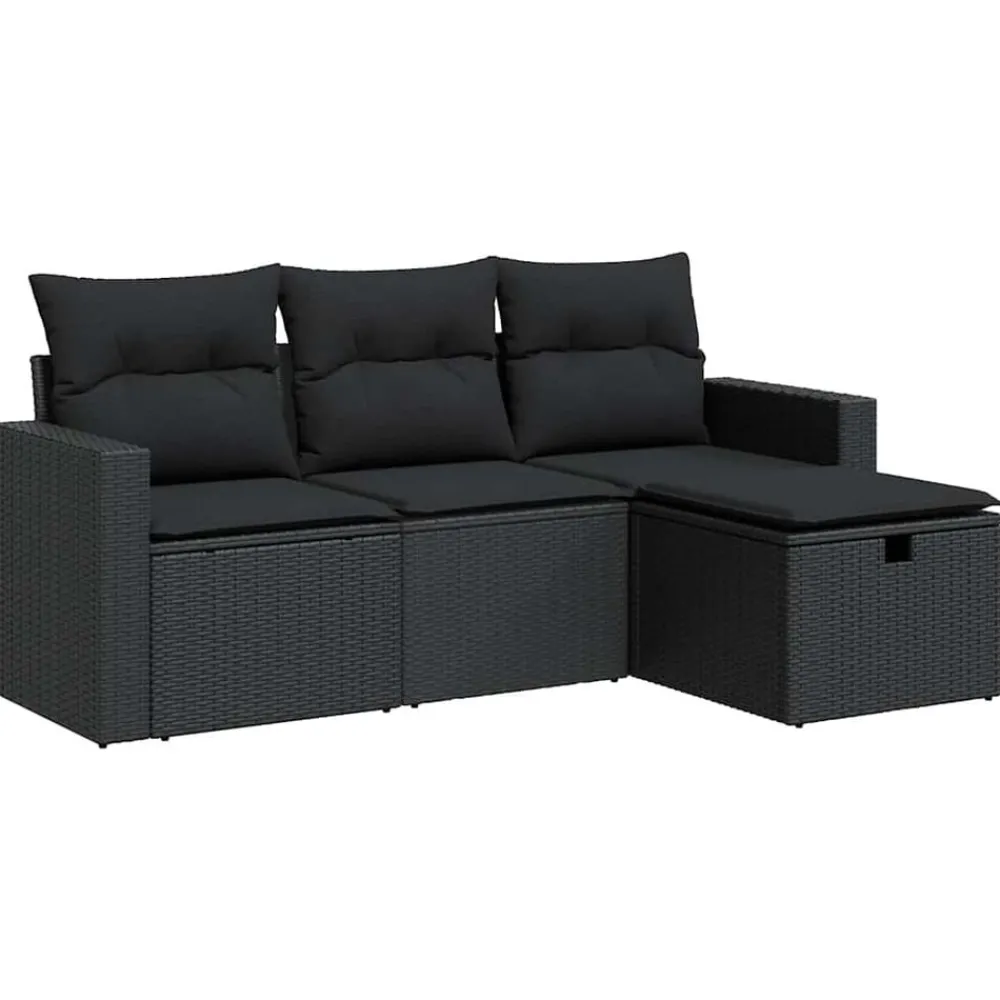 Tuinmeubelen*vidaXL 4-delige Loungeset met kussens poly rattan Zwart