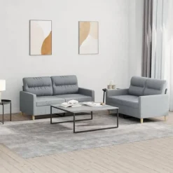 Banken*vidaXL 2-delige Loungeset met kussens stof Lichtgrijs