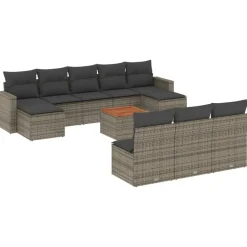 Tuinmeubelen*vidaXL 11-delige Loungeset met kussens poly rattan Grijs