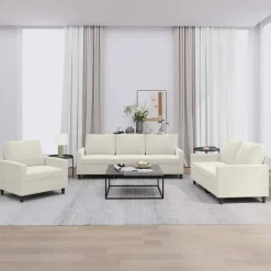 Banken*vidaXL 3-delige Loungeset met kussens fluweel crèmekleurig Cr&egrave;me