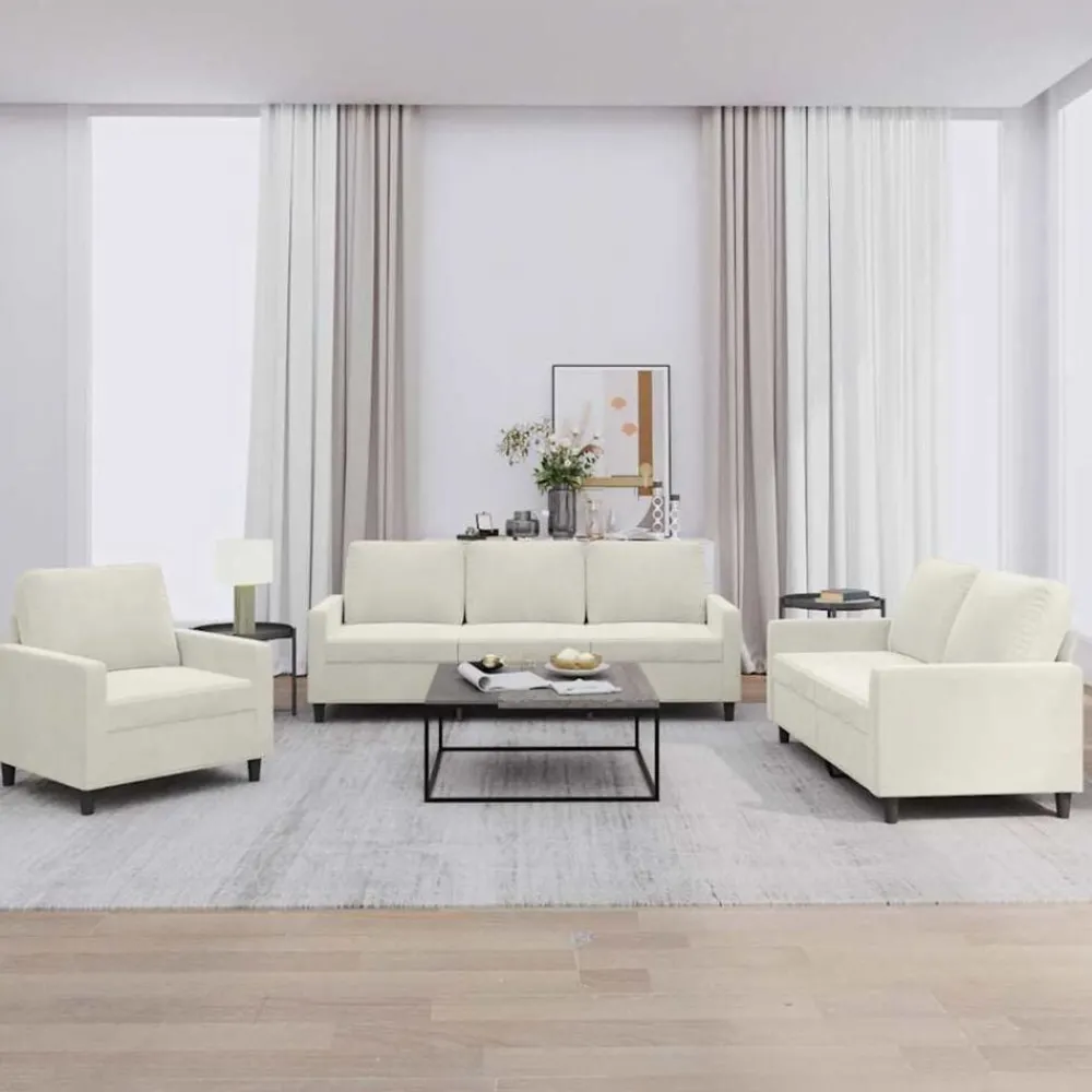 Banken*vidaXL 3-delige Loungeset met kussens fluweel crèmekleurig Crème