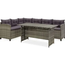 Tuinmeubelen*vidaXL 2-delige Loungeset met kussens poly rattan grijs