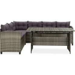 Tuinmeubelen*vidaXL 2-delige Loungeset met kussens poly rattan grijs
