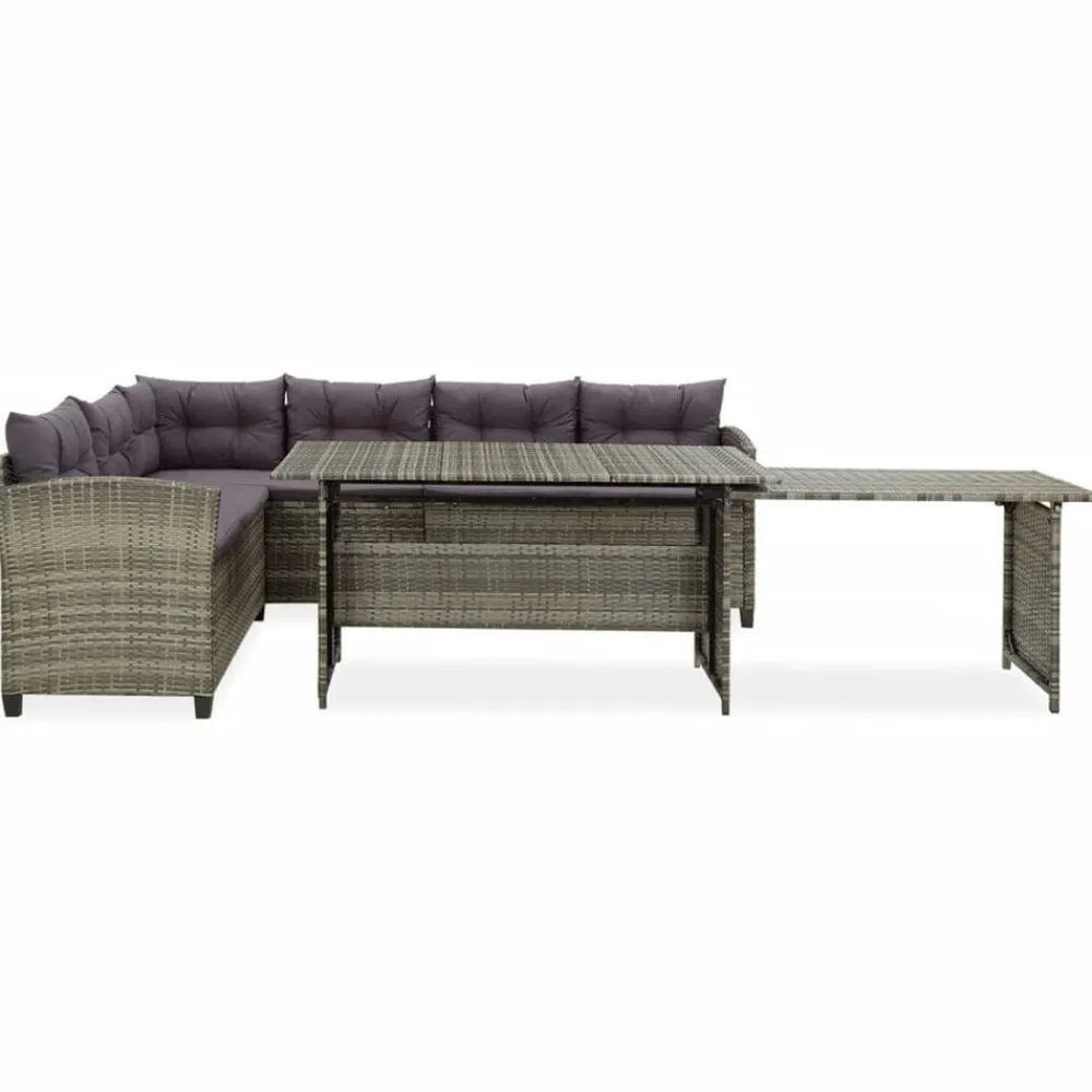 Tuinmeubelen*vidaXL 2-delige Loungeset met kussens poly rattan grijs