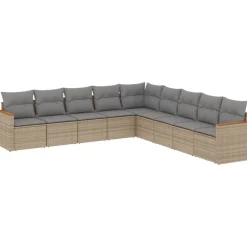 Tuinmeubelen*vidaXL 9-delige Loungeset met kussens poly rattan beige Beige en grijs