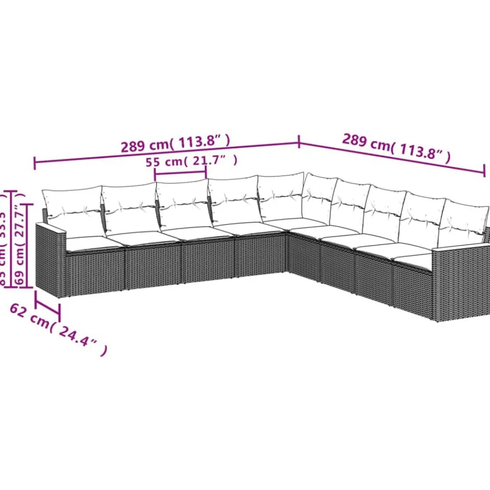 Tuinmeubelen*vidaXL 9-delige Loungeset met kussens poly rattan beige Beige en grijs