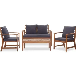 Tuinmeubelen*vidaXL 4-delige Loungeset met kussens massief acaciahout Bruin en grijs