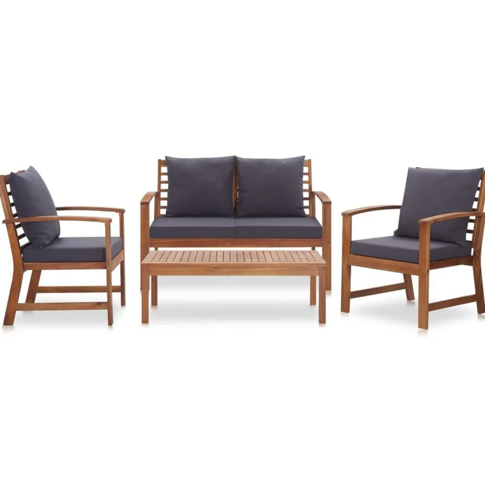 Tuinmeubelen*vidaXL 4-delige Loungeset met kussens massief acaciahout Bruin en grijs