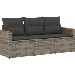 Tuinmeubelen*vidaXL 3-delige Loungeset met kussens poly rattan Grijs