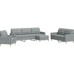 Banken*vidaXL 4-delige Loungeset met voetenbank stof Lichtgrijs