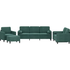 Banken*vidaXL 4-delige Loungeset met kussens fluweel Donkergroen