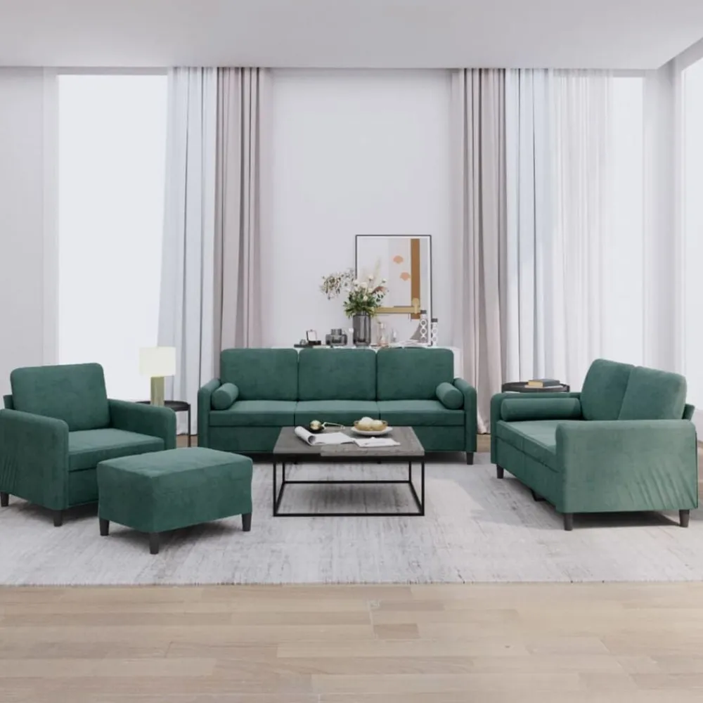 Banken*vidaXL 4-delige Loungeset met kussens fluweel Donkergroen