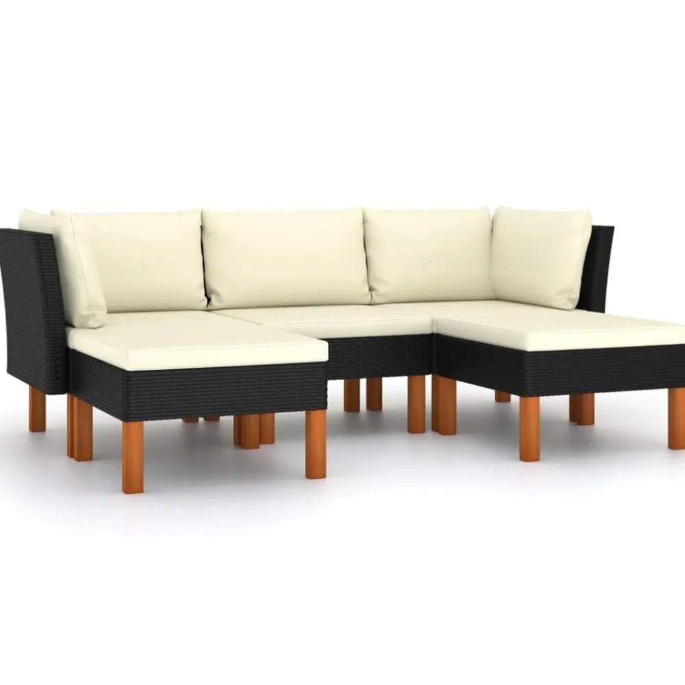 Tuinmeubelen*vidaXL 5-delige Loungeset met kussens poly rattan Zwart