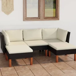 Tuinmeubelen*vidaXL 5-delige Loungeset met kussens poly rattan Zwart