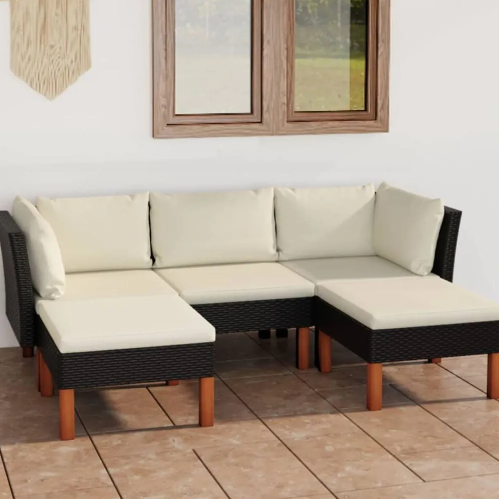 Tuinmeubelen*vidaXL 5-delige Loungeset met kussens poly rattan Zwart
