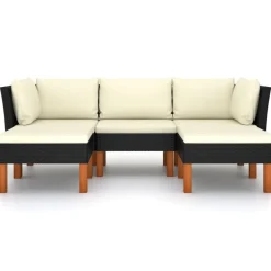 Tuinmeubelen*vidaXL 5-delige Loungeset met kussens poly rattan Zwart