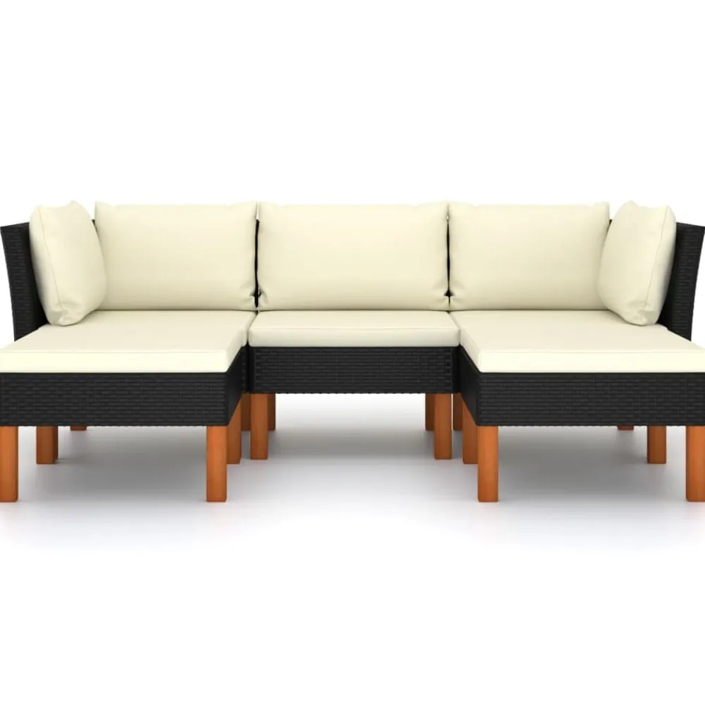 Tuinmeubelen*vidaXL 5-delige Loungeset met kussens poly rattan Zwart
